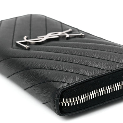 Saint Laurent Grain De Poudre Matelasse Chevron Monogram Zip Around Wallet Black 10 of 10