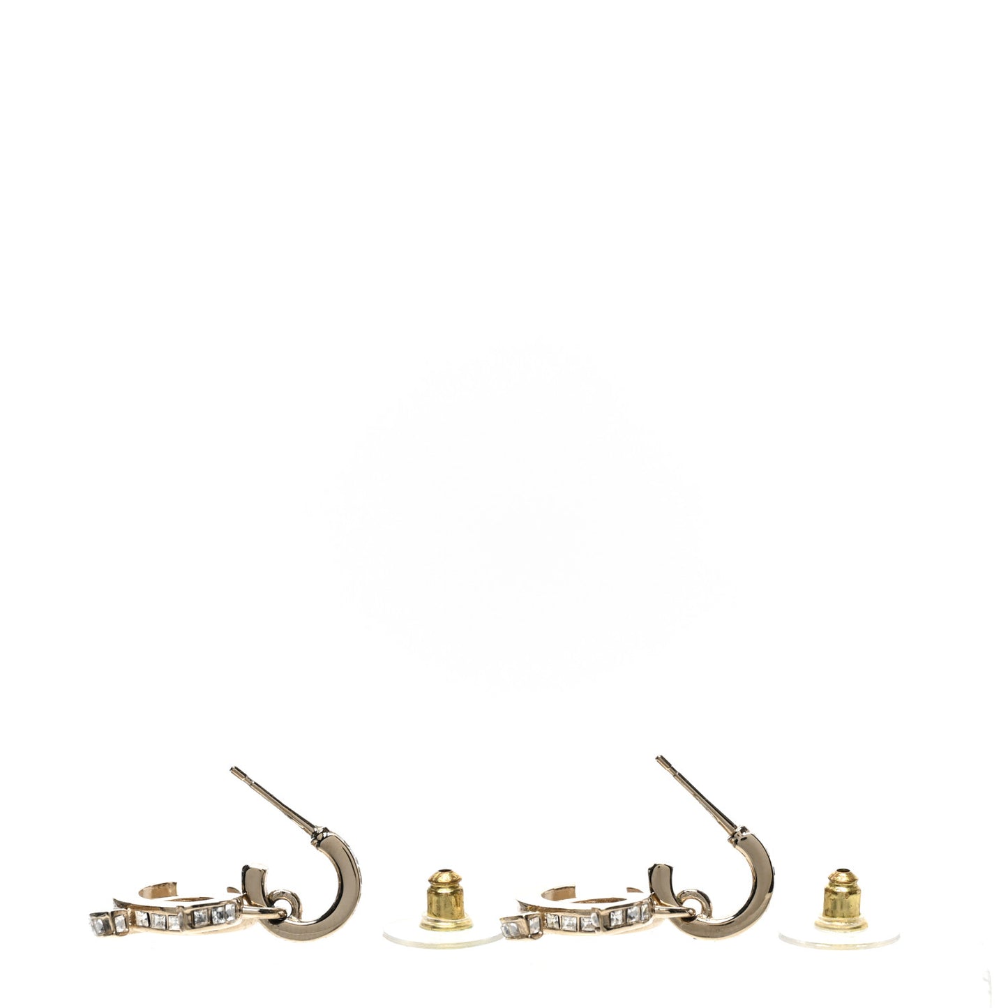 Metal Baguette Crystal CC Drop Earrings Gold