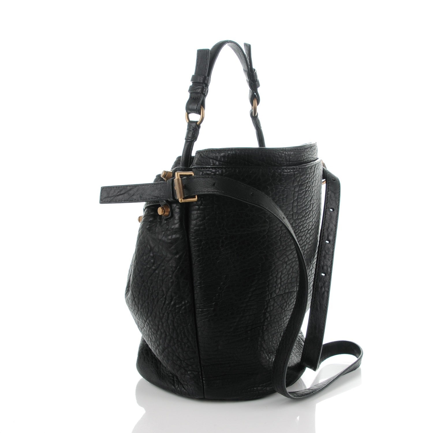 Alexander Wang Pebbled Lambskin Diego Bucket Bag Black Antique Brass Hardware 3 of 8
