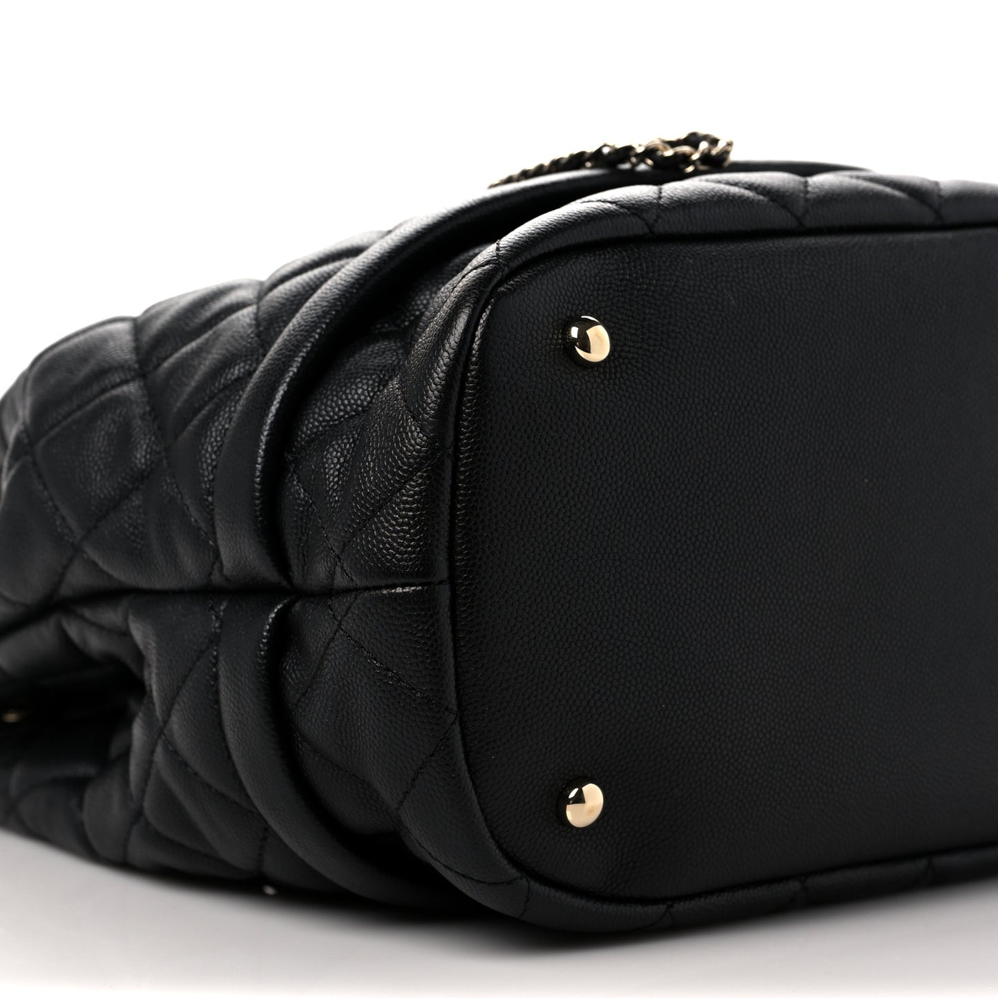 Caviar Quilted Large Rolled Up Bucket Drawstring Bag Black