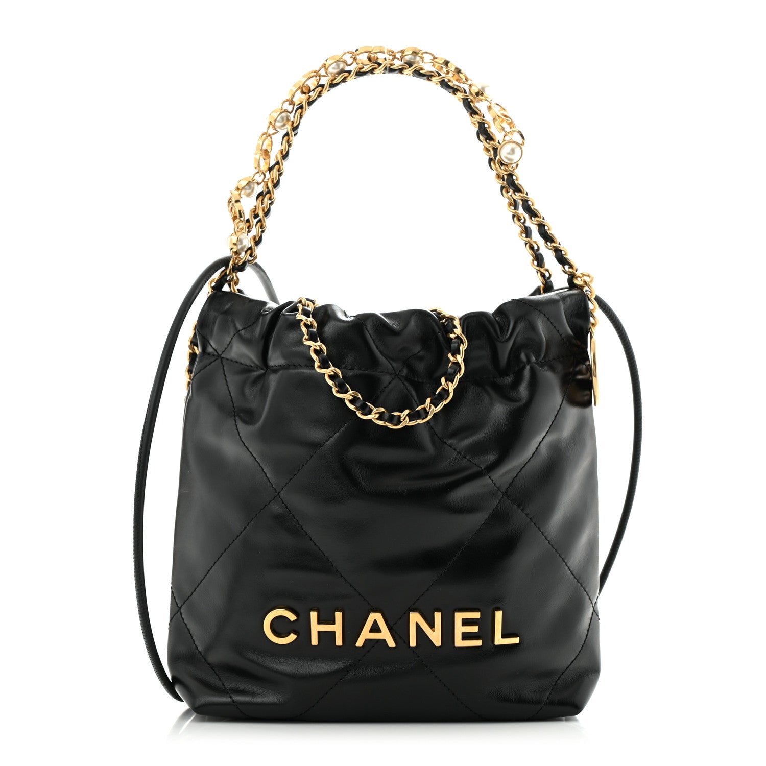Chanel Shiny Calfskin Quilted Pearl CC Chain Mini Chanel 22 Black 1 of 11