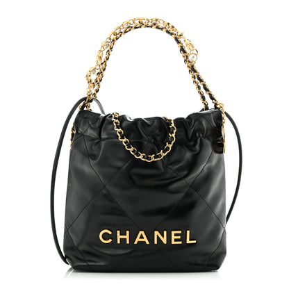 Chanel Shiny Calfskin Quilted Pearl CC Chain Mini Chanel 22 Black 1 of 11