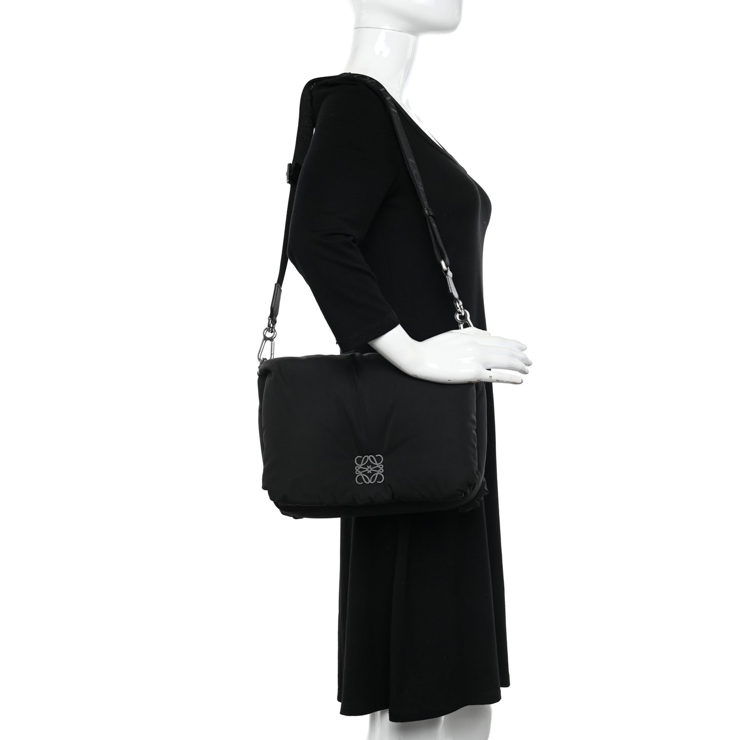 Nylon Medium Goya Puffer Bag Black
