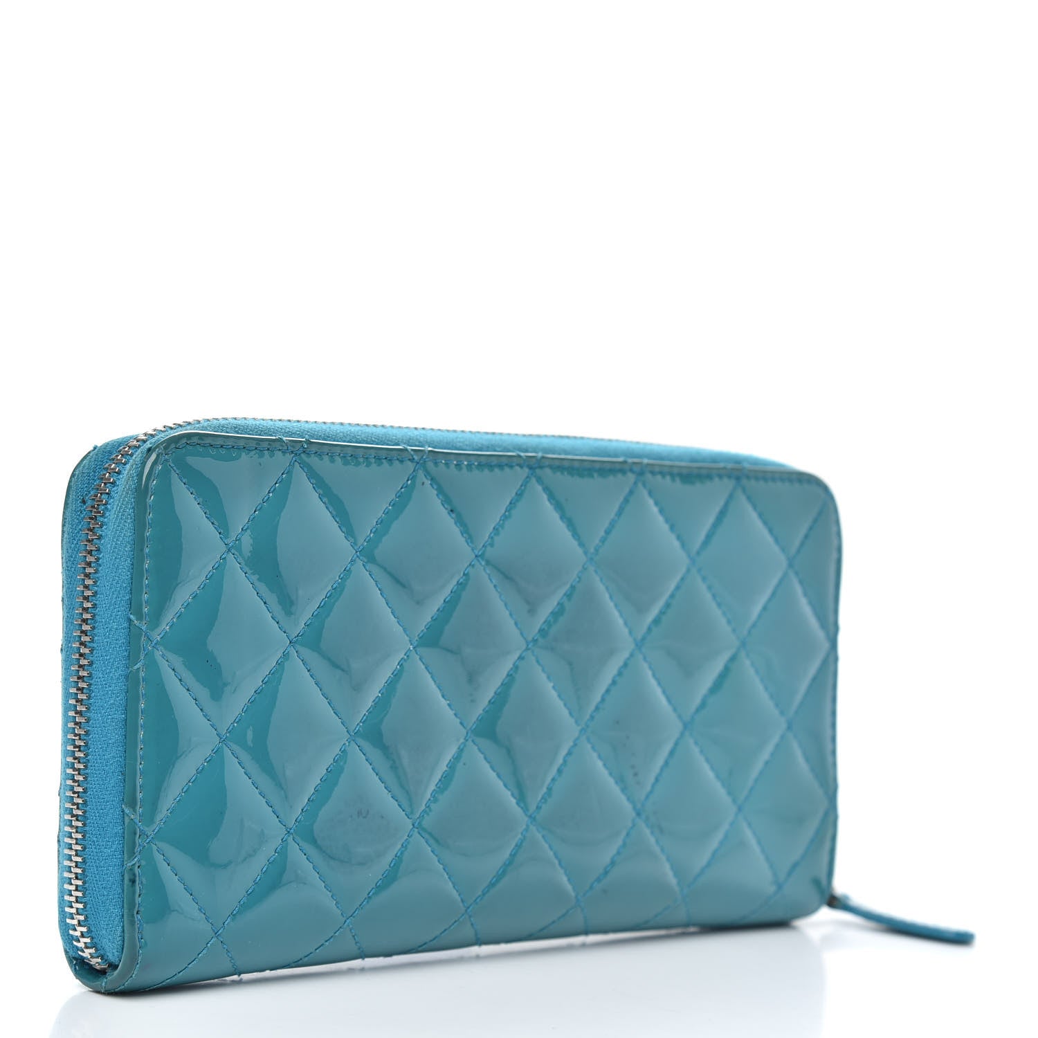 Chanel Patent Quilted Large Gusset Zip Around Wallet Blue 3 of 13
