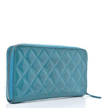 Chanel Patent Quilted Large Gusset Zip Around Wallet Blue 3 of 13