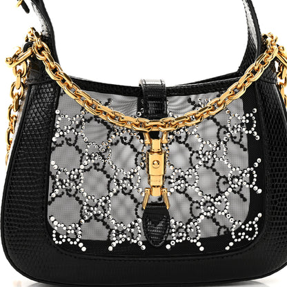 Gucci Lizard Mesh Crystal GG Monogram Mini Jackie 1961 Hobo Black 8 of 10