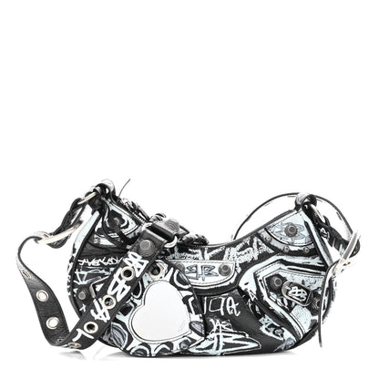 Balenciaga Agneau Arena Graffiti Le Cagole Shoulder Bag XS Black White 1 of 10