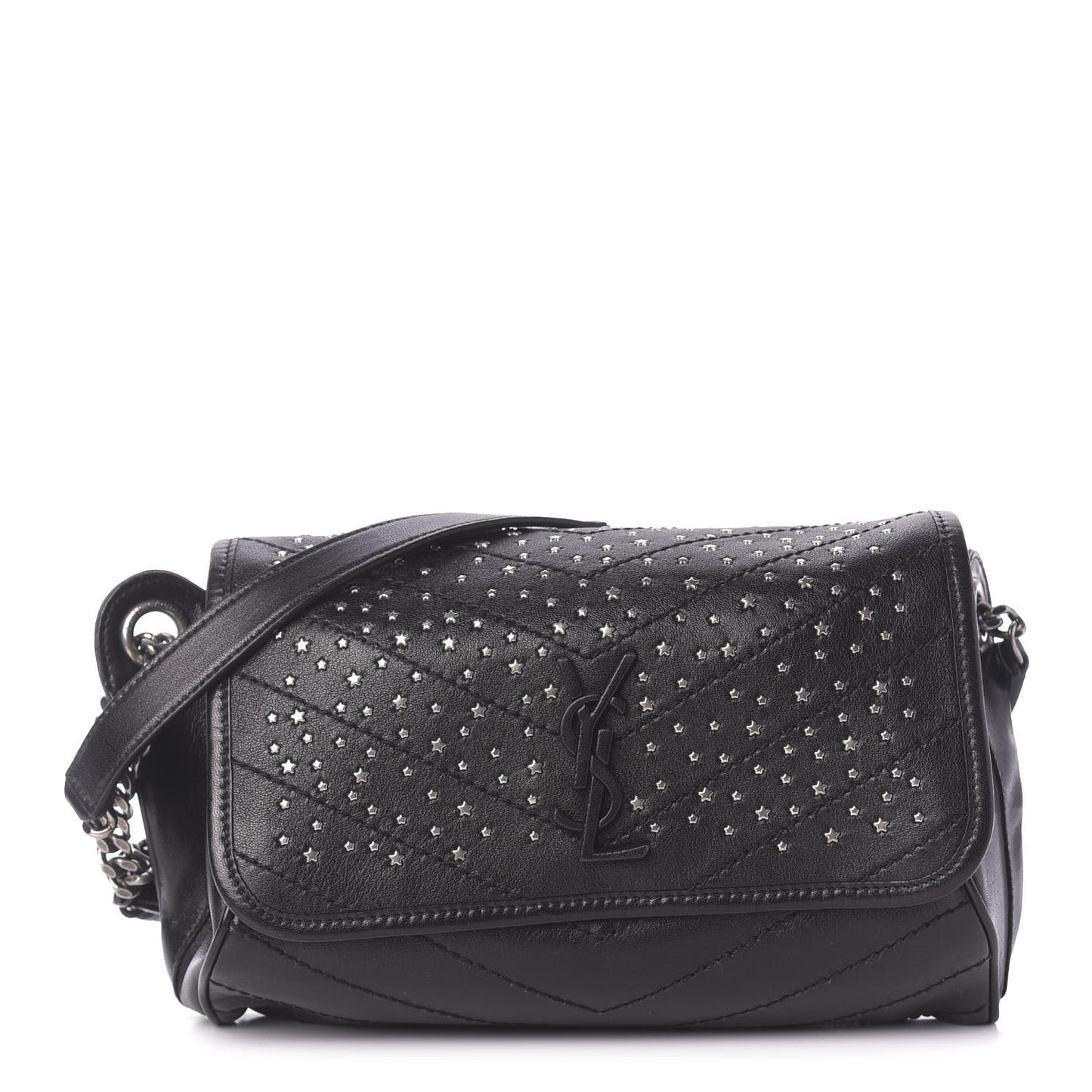 Calfskin Studded Stardust Monogram Niki Shoulder Bag Black