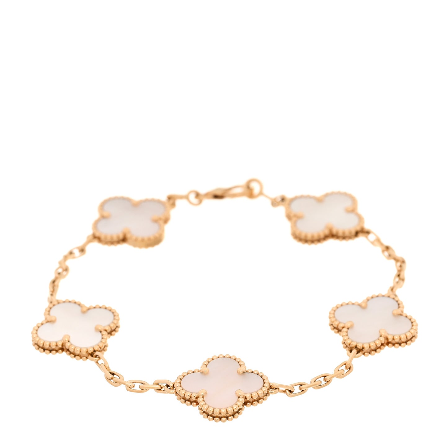 18K Yellow Gold Mother of Pearl 5 Motifs Vintage Alhambra Bracelet