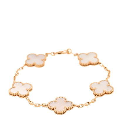 Van Cleef & Arpels 18K Yellow Gold Mother of Pearl 5 Motifs Vintage Alhambra Bracelet 1 of 7