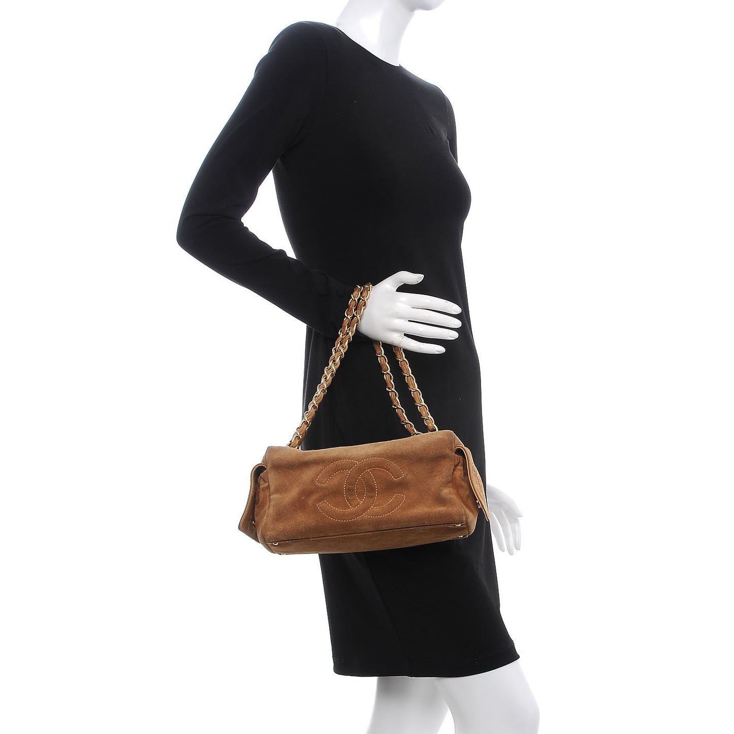 Suede CC Shoulder Bag Beige