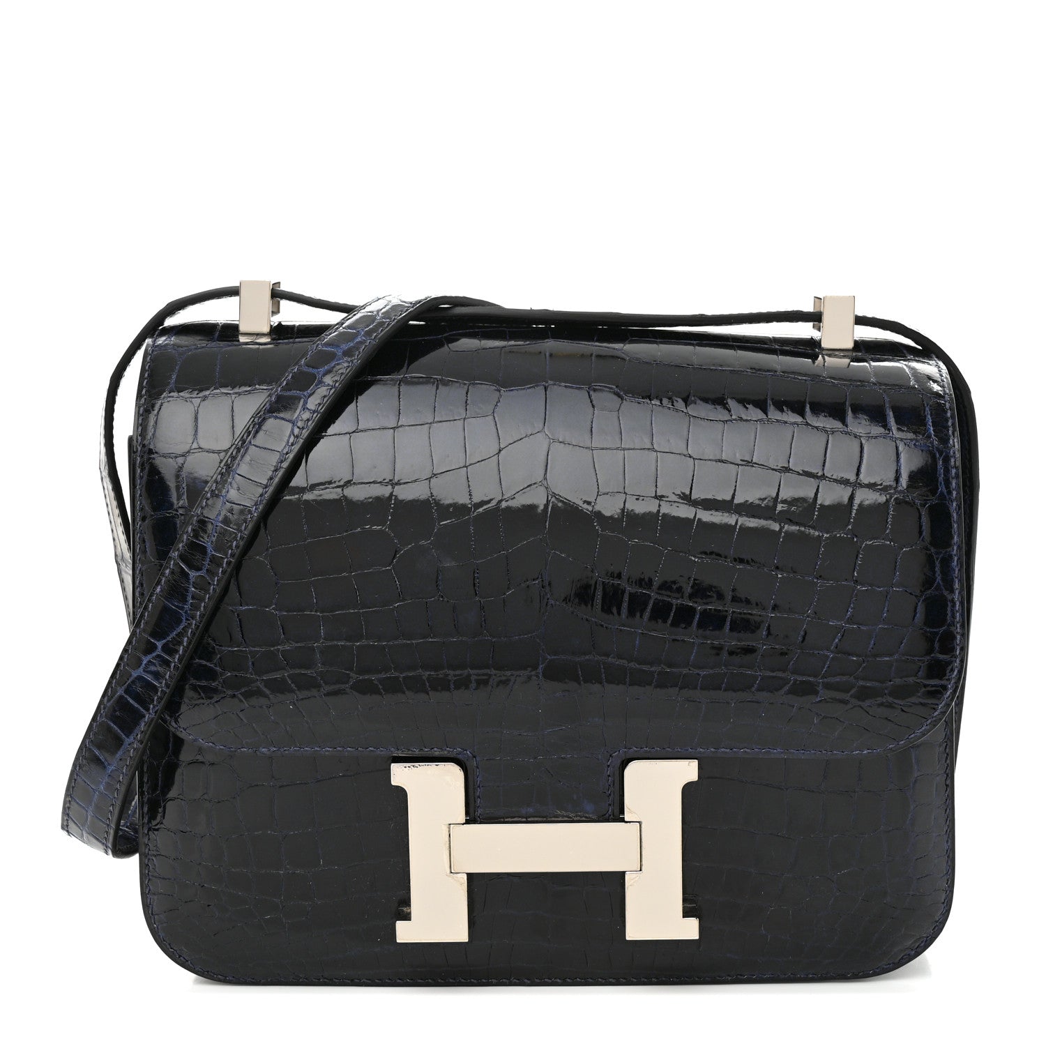 Hermes Shiny Niloticus Crocodile Constance 24 Bleu Marine 1 of 14