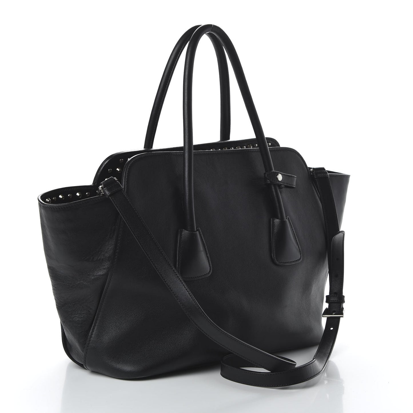 Soft Calfskin Studded East West Tote Black