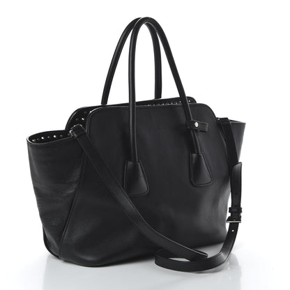 Prada Soft Calfskin Studded East West Tote Black 3 of 12