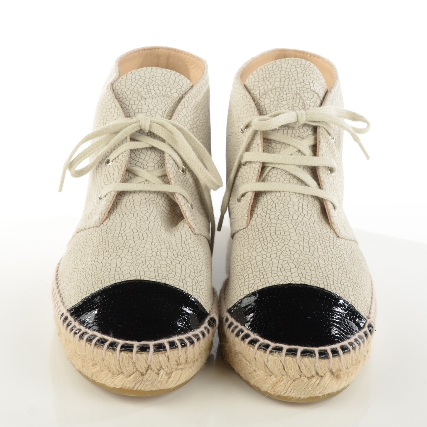 Crackled Calfskin High Top Espadrilles 41 Light Beige Black