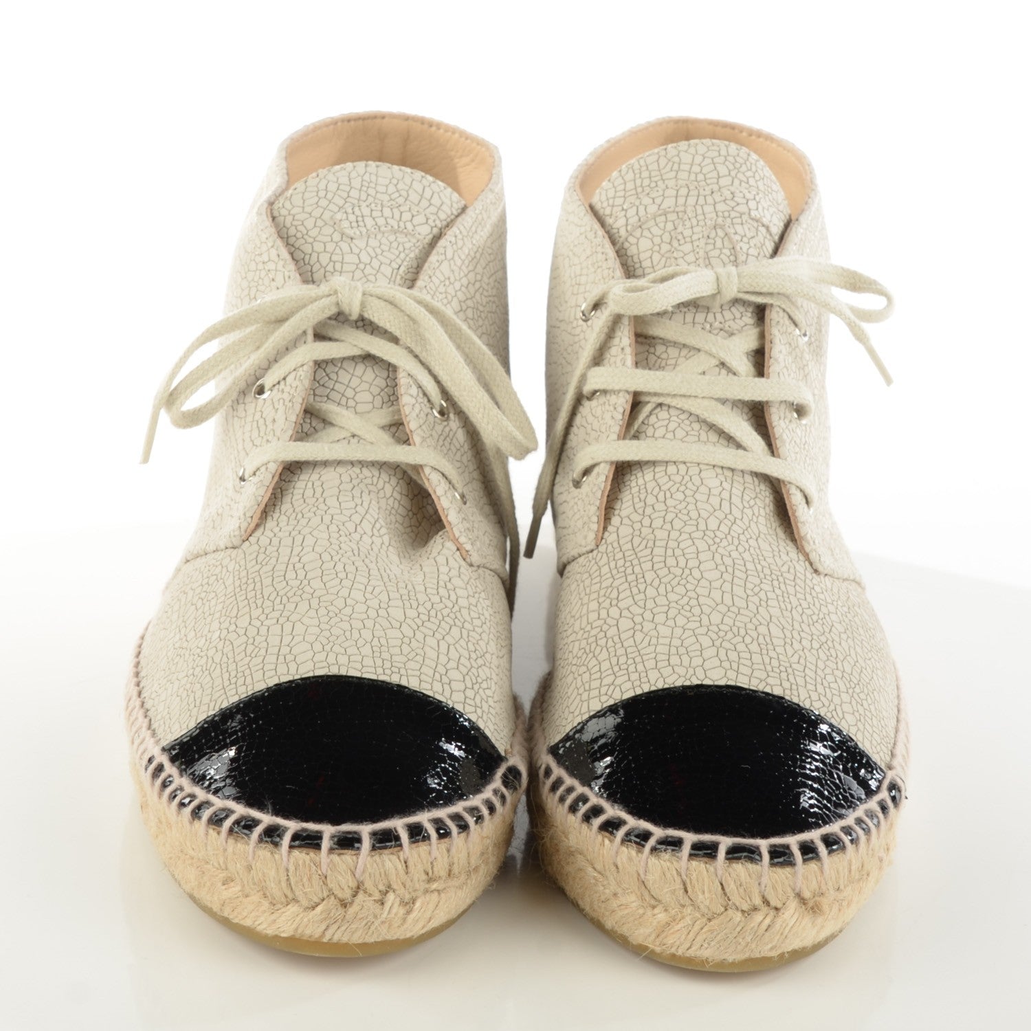 Chanel Crackled Calfskin High Top Espadrilles 41 Light Beige Black 2 of 8