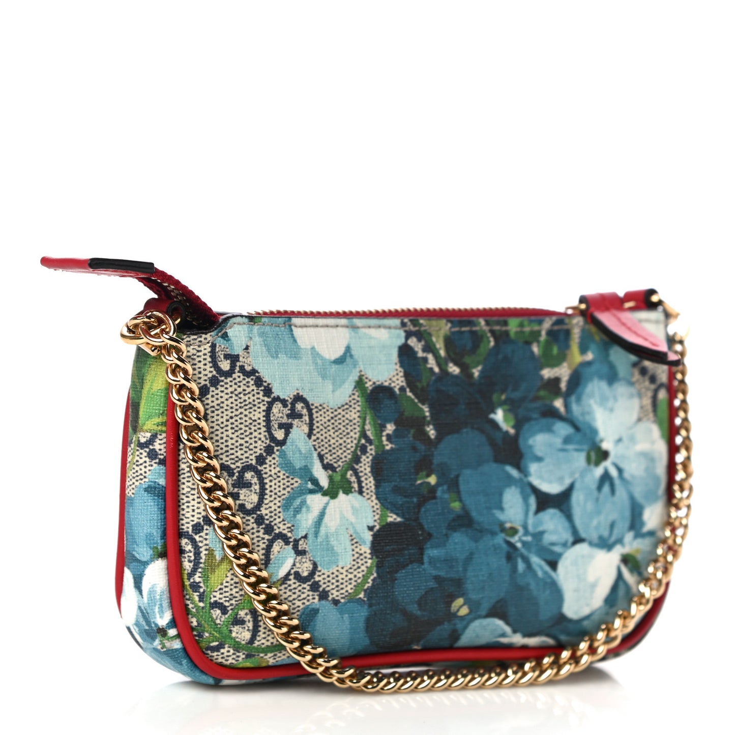 GG Supreme Monogram Blooms Mini Chain Bag Beige Blue Navy Hibiscus Red