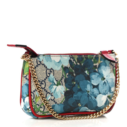 Gucci GG Supreme Monogram Blooms Mini Chain Bag Beige Blue Navy Hibiscus Red 3 of 10