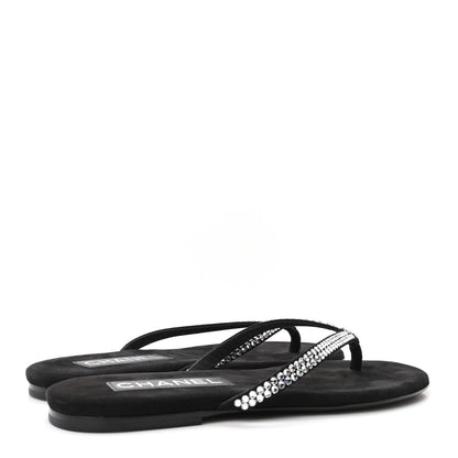 Chanel Velvet Crystal CC Thong Sandals 36.5 Black 5 of 9
