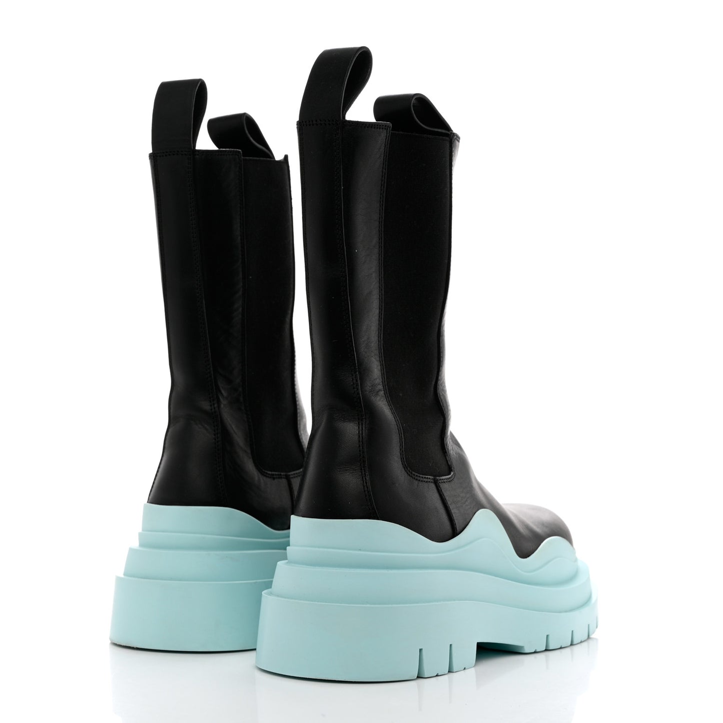 Calfskin The Tire Chelsea Boots 36.5 Black Pale Blue