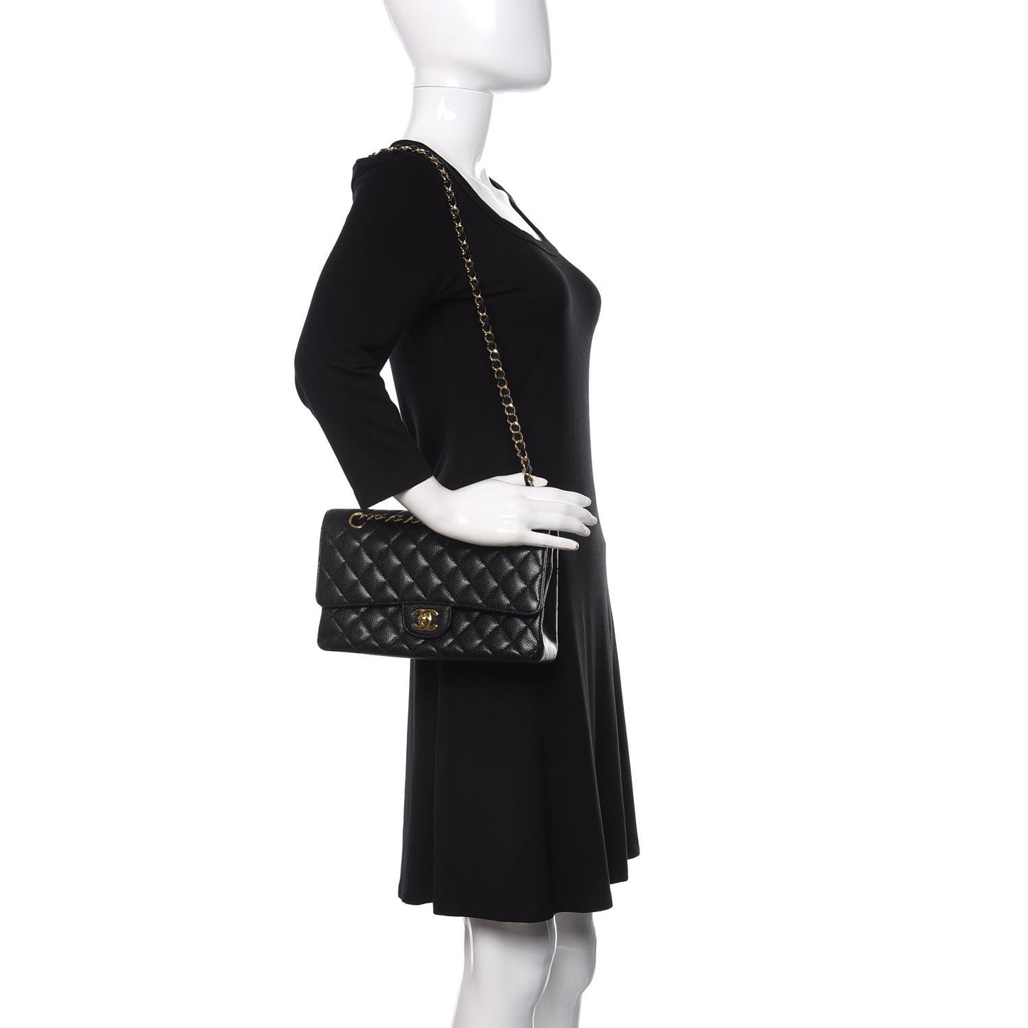 Caviar Quilted Medium Double Flap Black