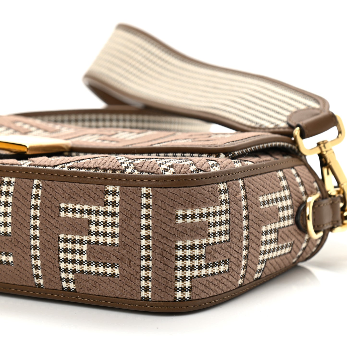 Wool Vitello King Houndstooth FF Embroidered Baguette Beige Moro
