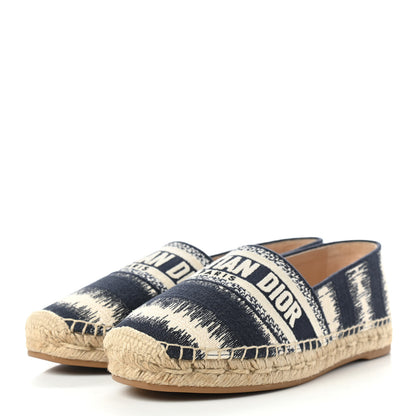Christian Dior Cotton D-Stripes Embroidered Granville 15mm Espadrilles 37 Deep Blue 3 of 8