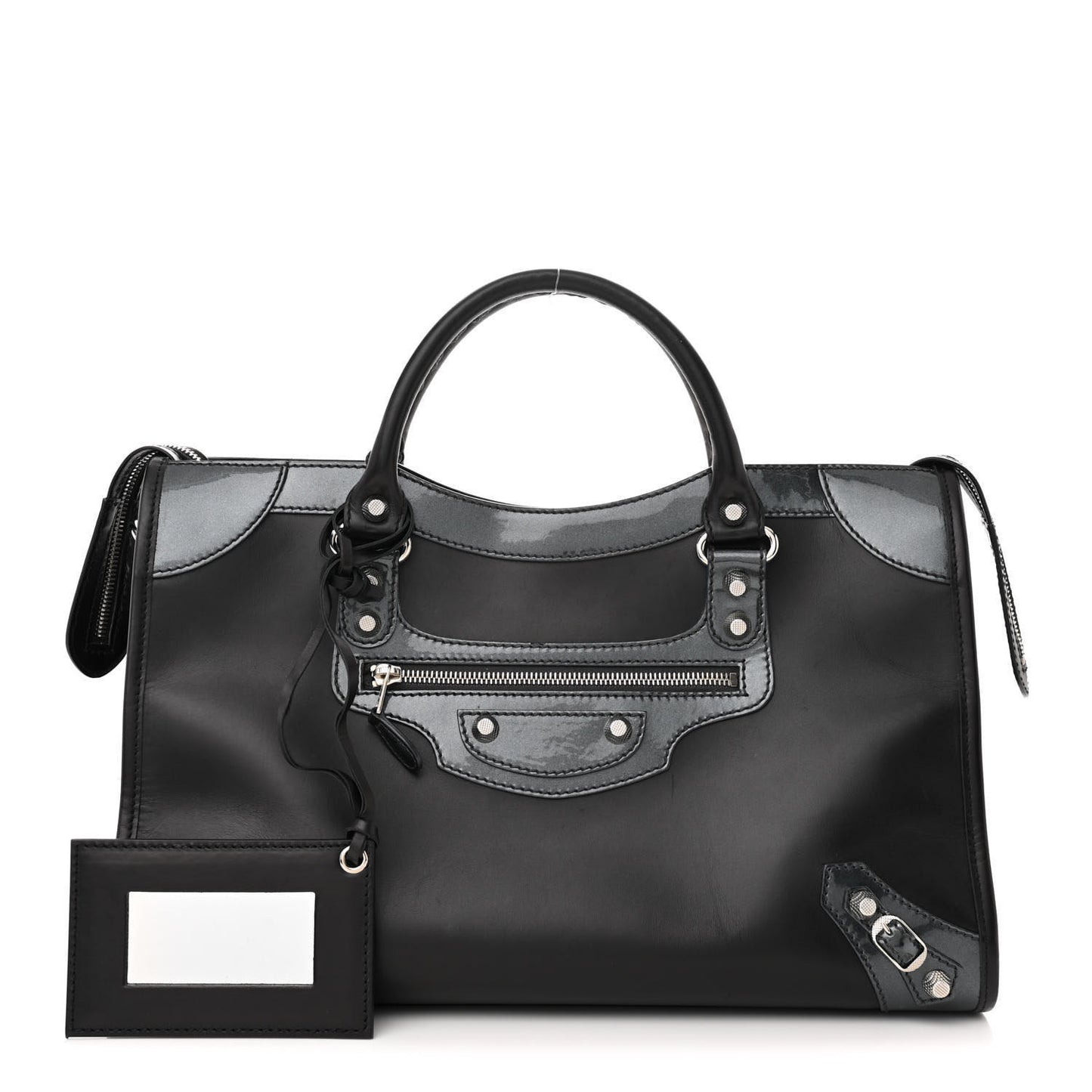 Smooth Calfskin Metallic Patent Giant 12 Silver Hardware City Black Gris