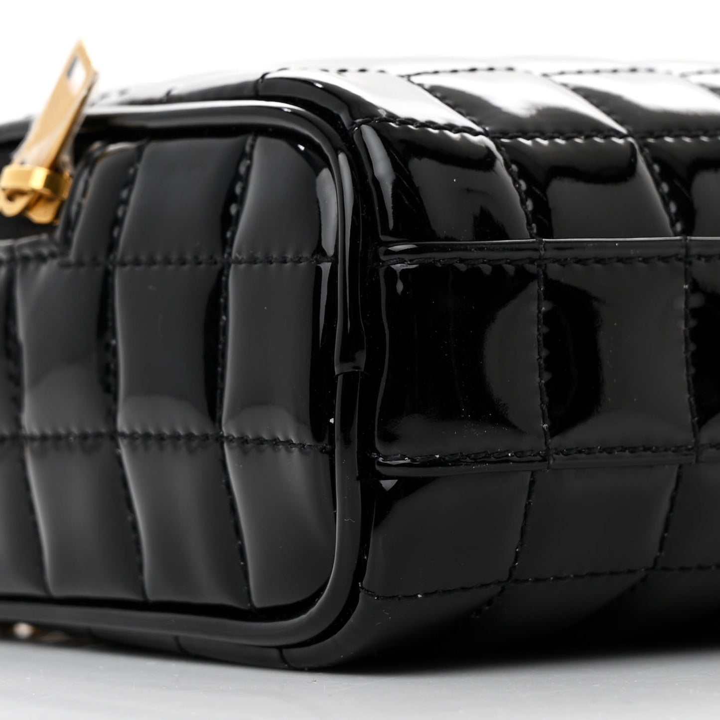 Patent Calfskin Carre Quilted Cassandre Mini Camera Bag Black