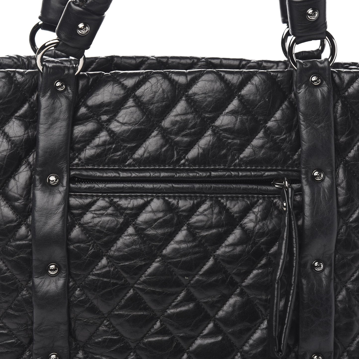 Distressed Lambskin Vintage Ligne Lady Braid Tote Black