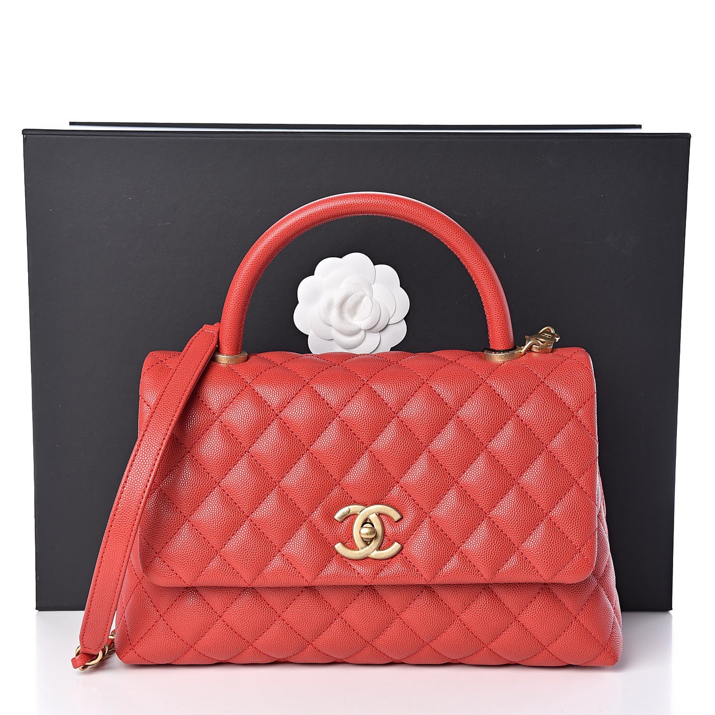 Caviar Quilted Small Coco Handle Flap Red