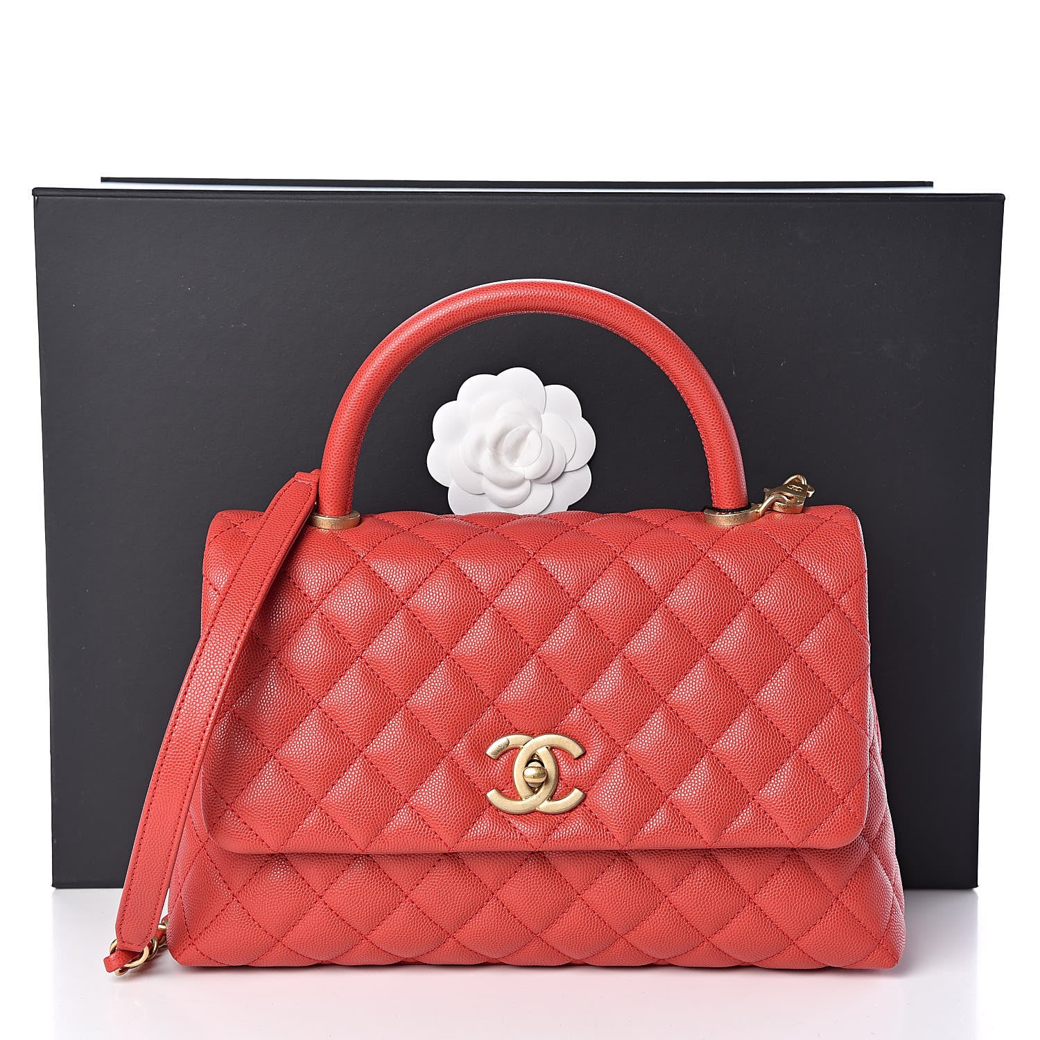 Chanel Caviar Quilted Small Coco Handle Flap Red 10 of 10