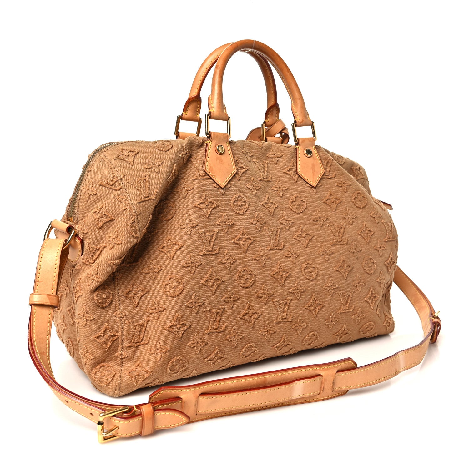 Louis Vuitton Denim Monogram Stone Speedy Bandouliere 35 Caramel 3 of 10