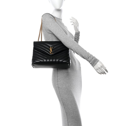 Saint Laurent Calfskin Y Quilted Monogram Medium Loulou Chain Satchel Black 2 of 15