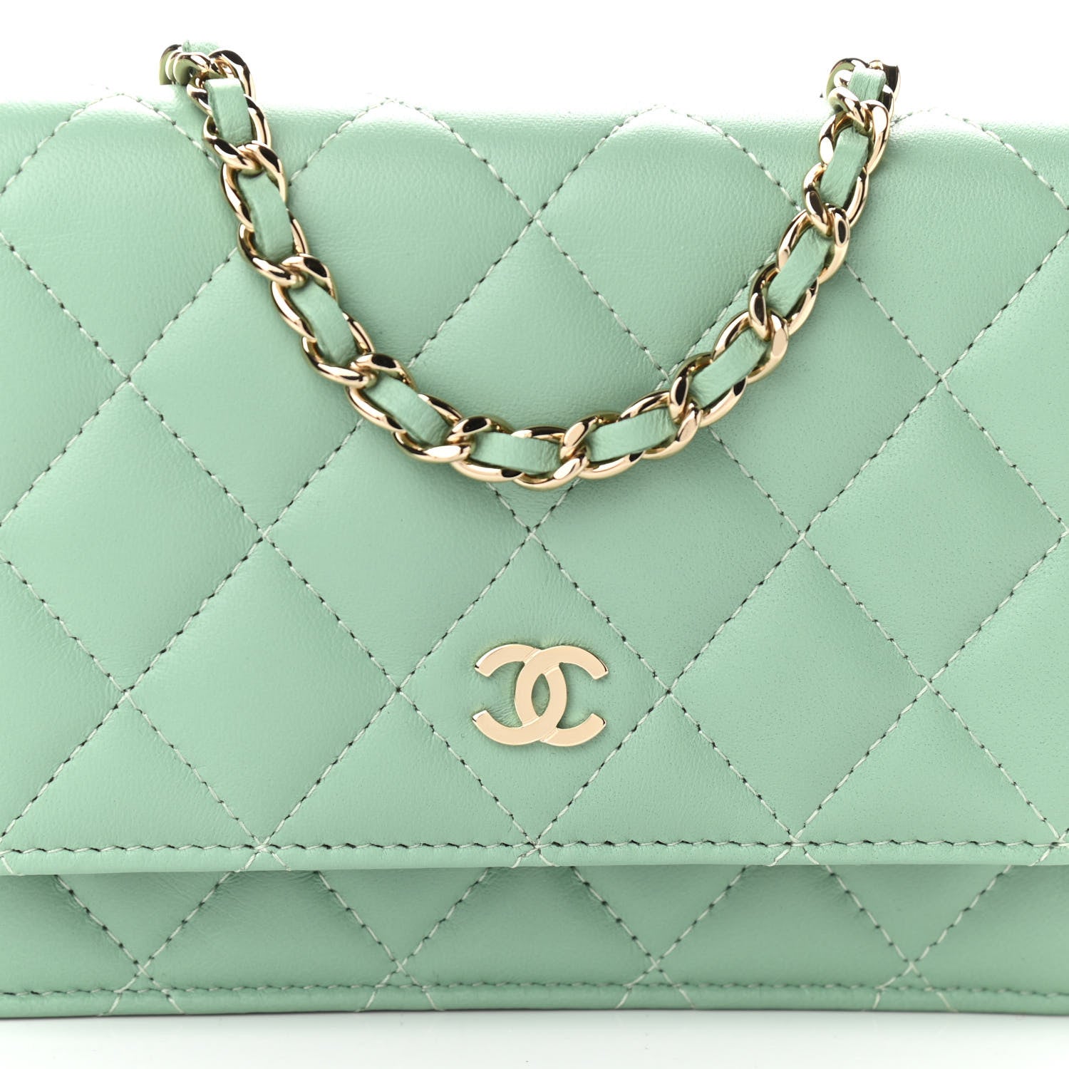 Chanel Lambskin Quilted Mini Wallet On Chain WOC Light Green 10 of 13