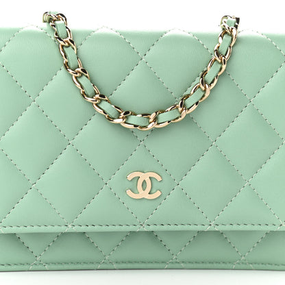 Chanel Lambskin Quilted Mini Wallet On Chain WOC Light Green 10 of 13