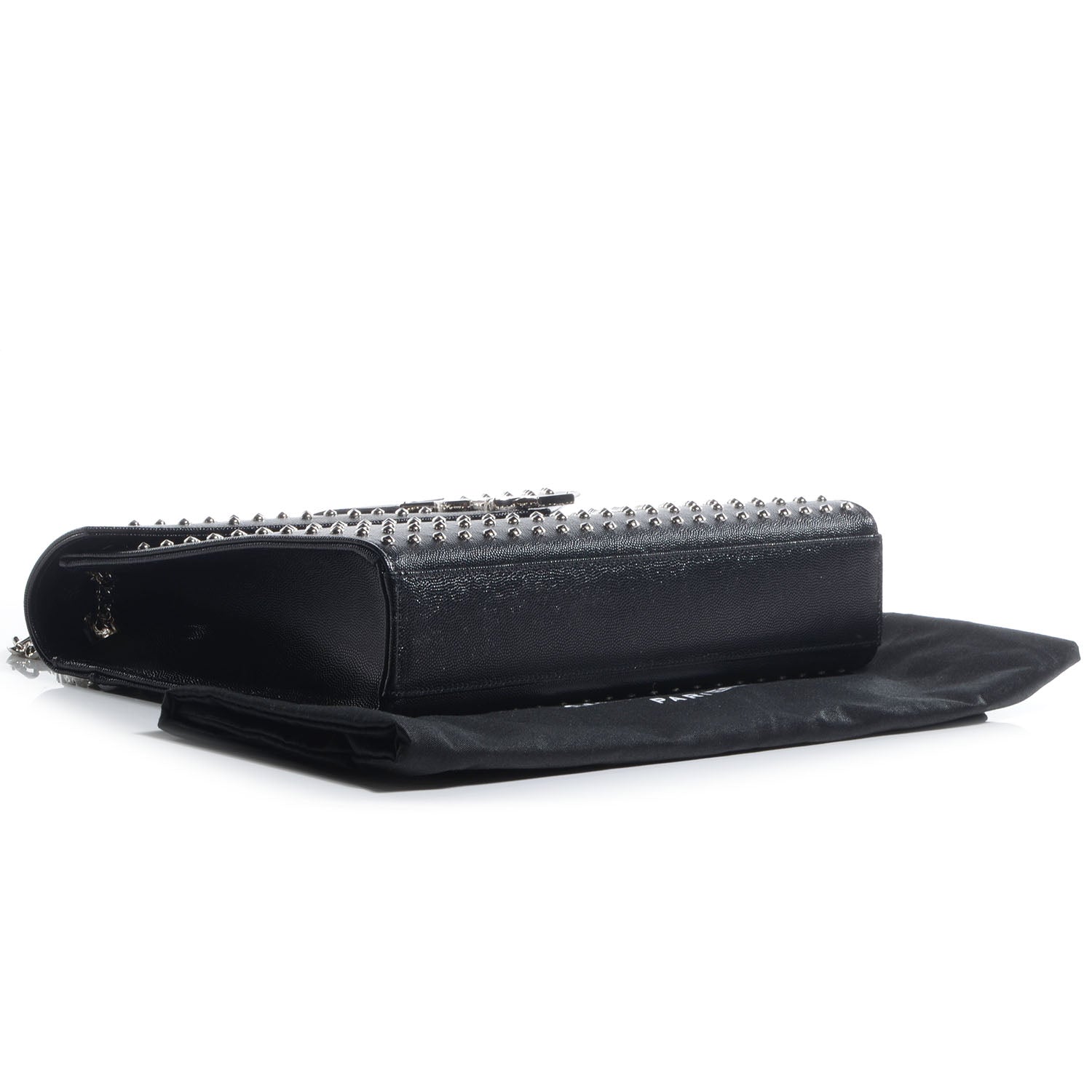 Saint Laurent Grain de Poudre Matelasse Studded Large Monogram Satchel Black 4 of 8