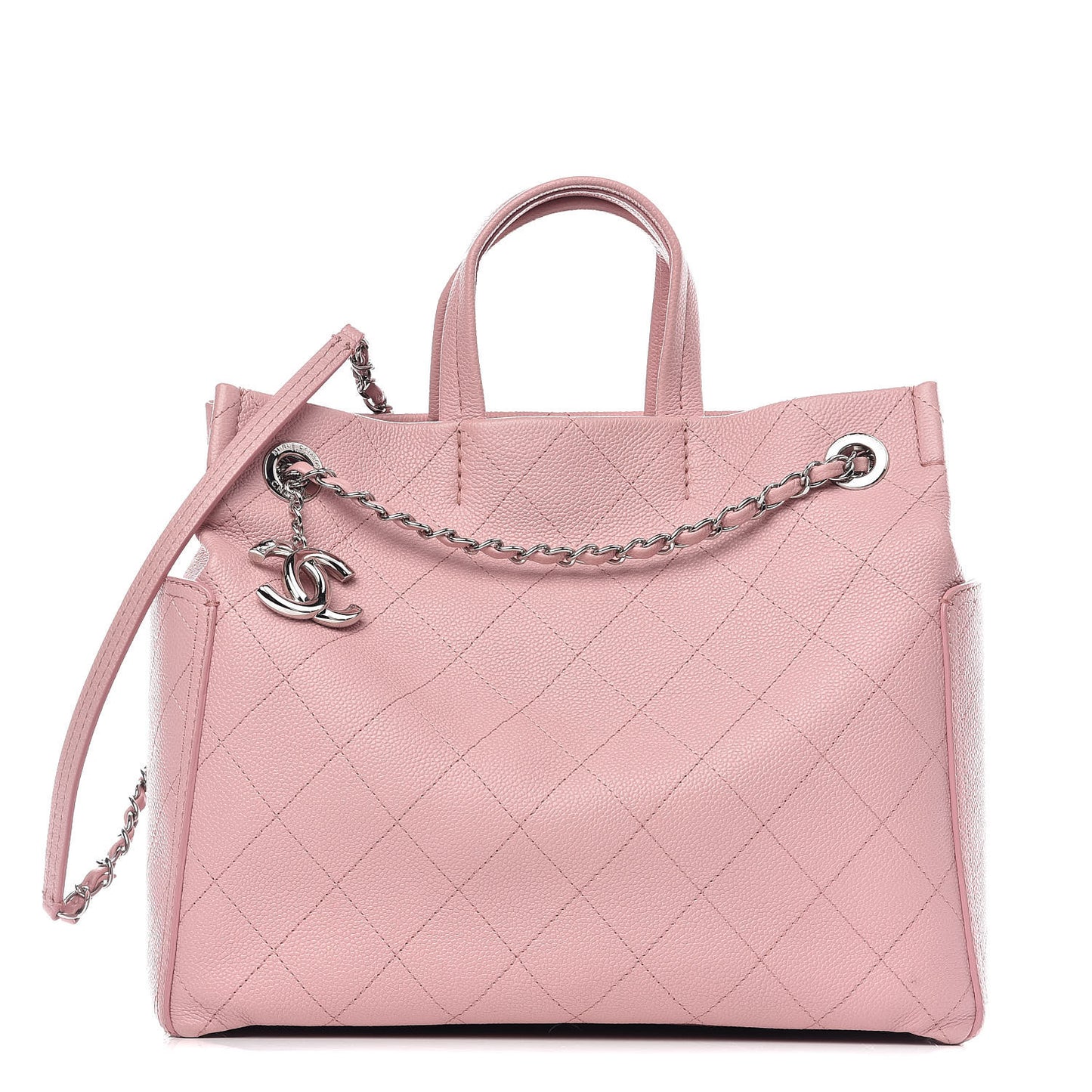 Grained Calfskin Small CC Pocket Tote Pink