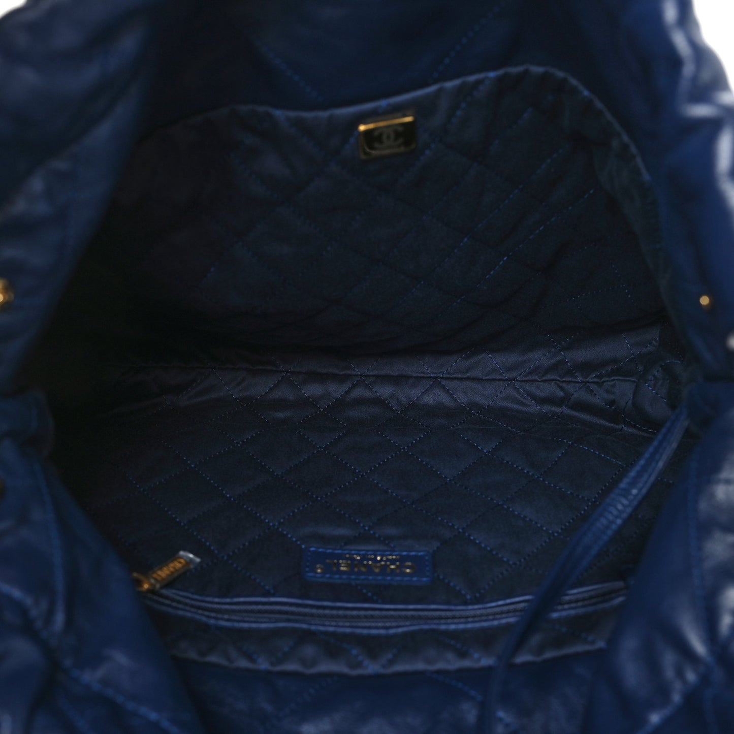 Shiny Calfskin Quilted Small Chanel 22 Navy