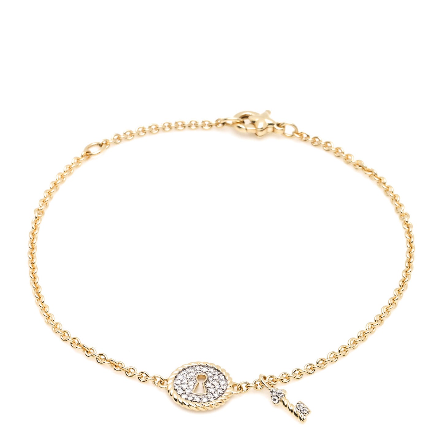 18K Yellow Gold Diamond Lock and Key Bracelet