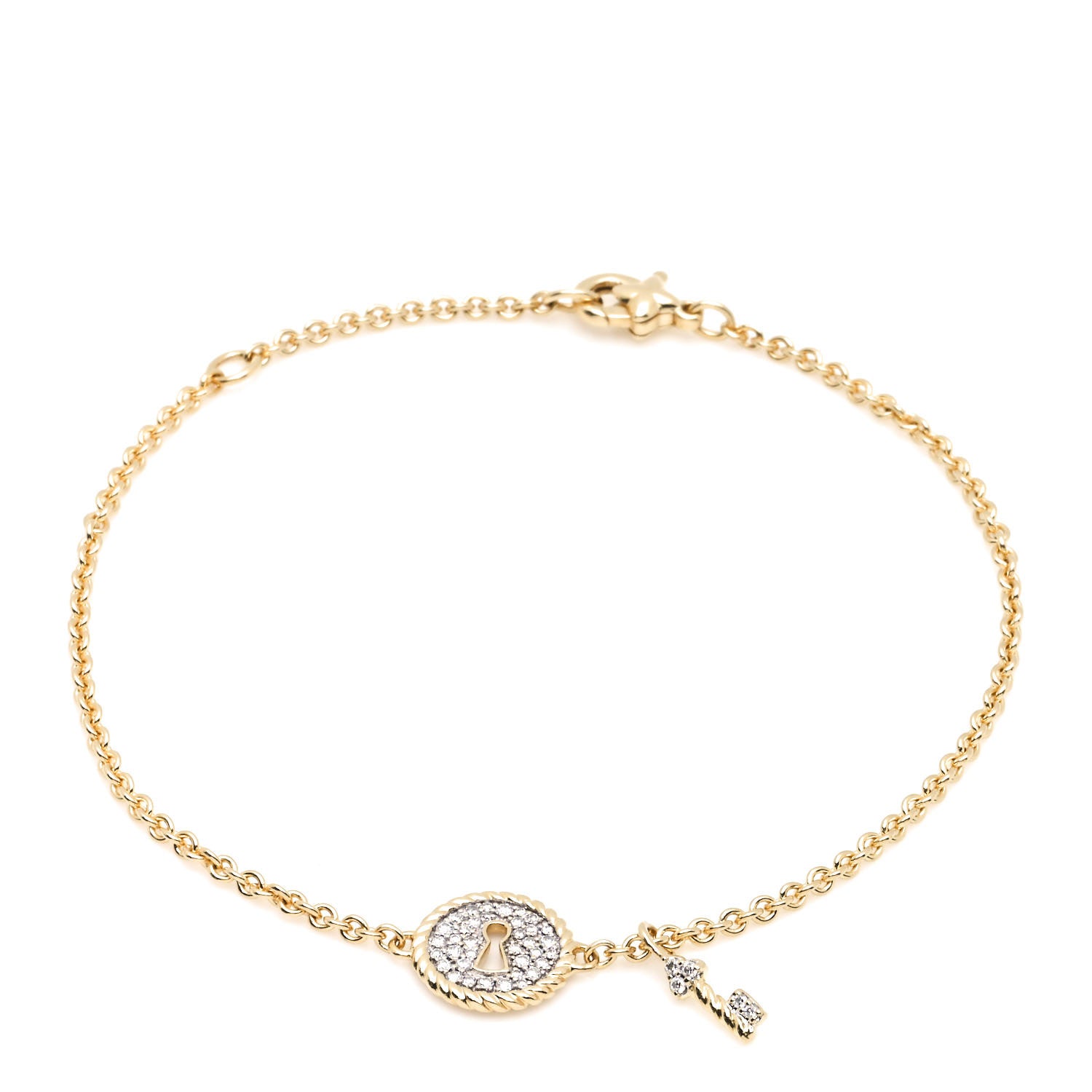 David Yurman 18K Yellow Gold Diamond Lock and Key Bracelet 1 of 5