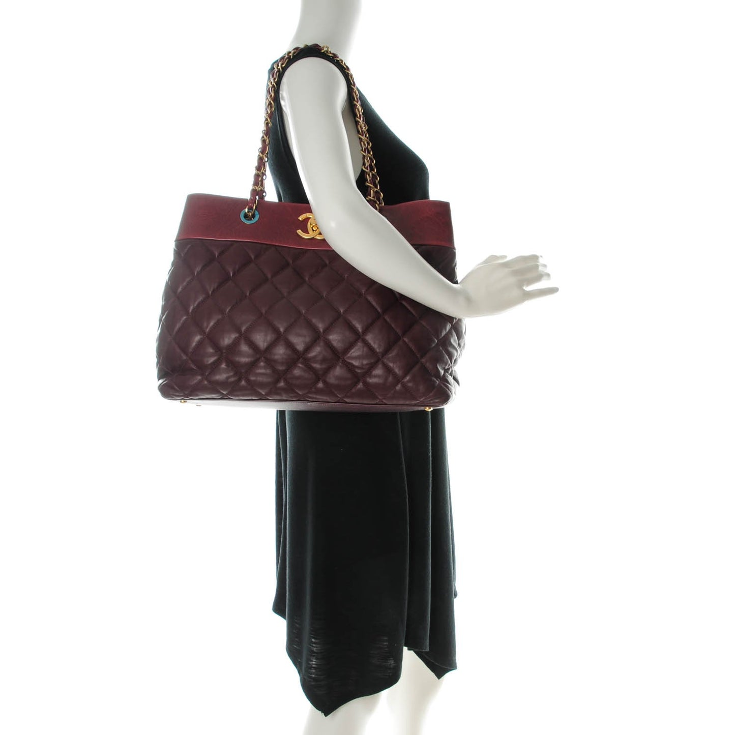 Calfskin Quilted Large Soft Elegance Tote Burgundy