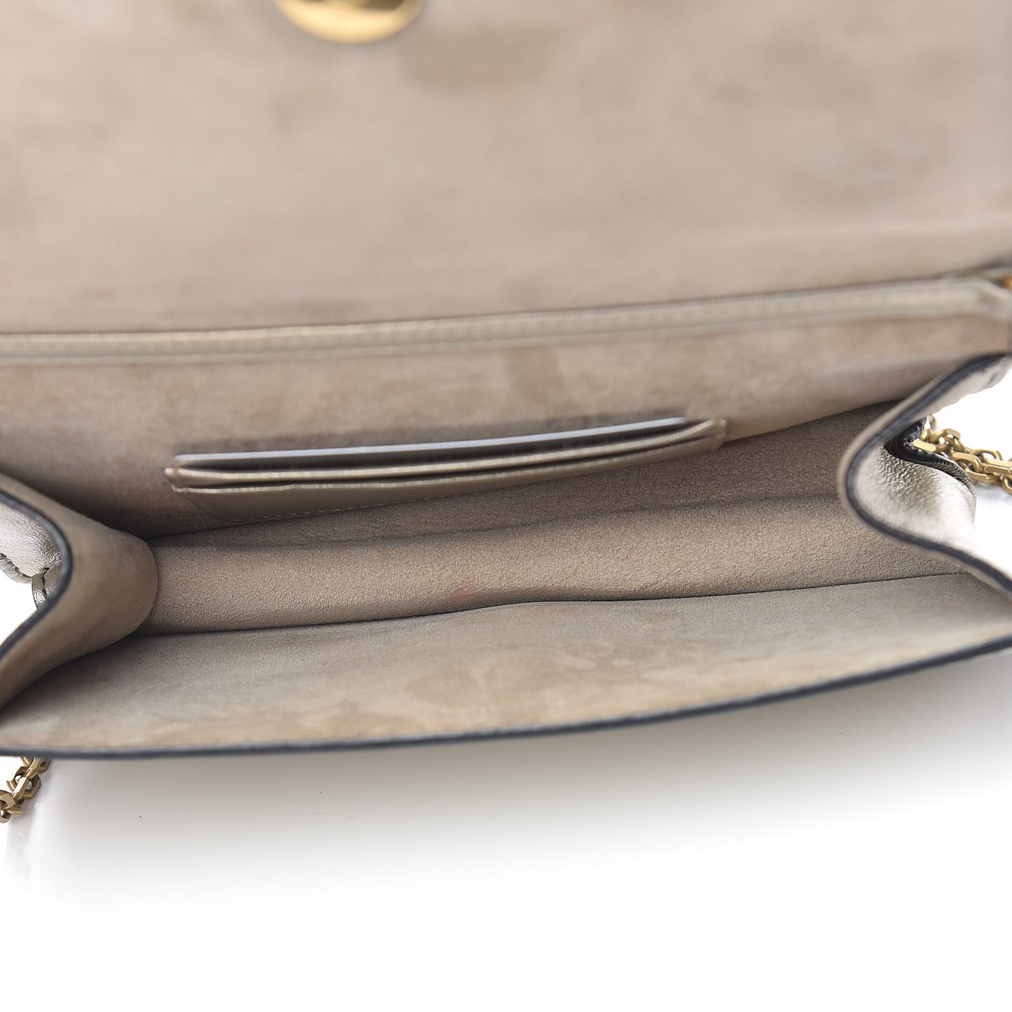 Metallic Calfskin Mini J'Adior Wallet On Chain Pouch Gold