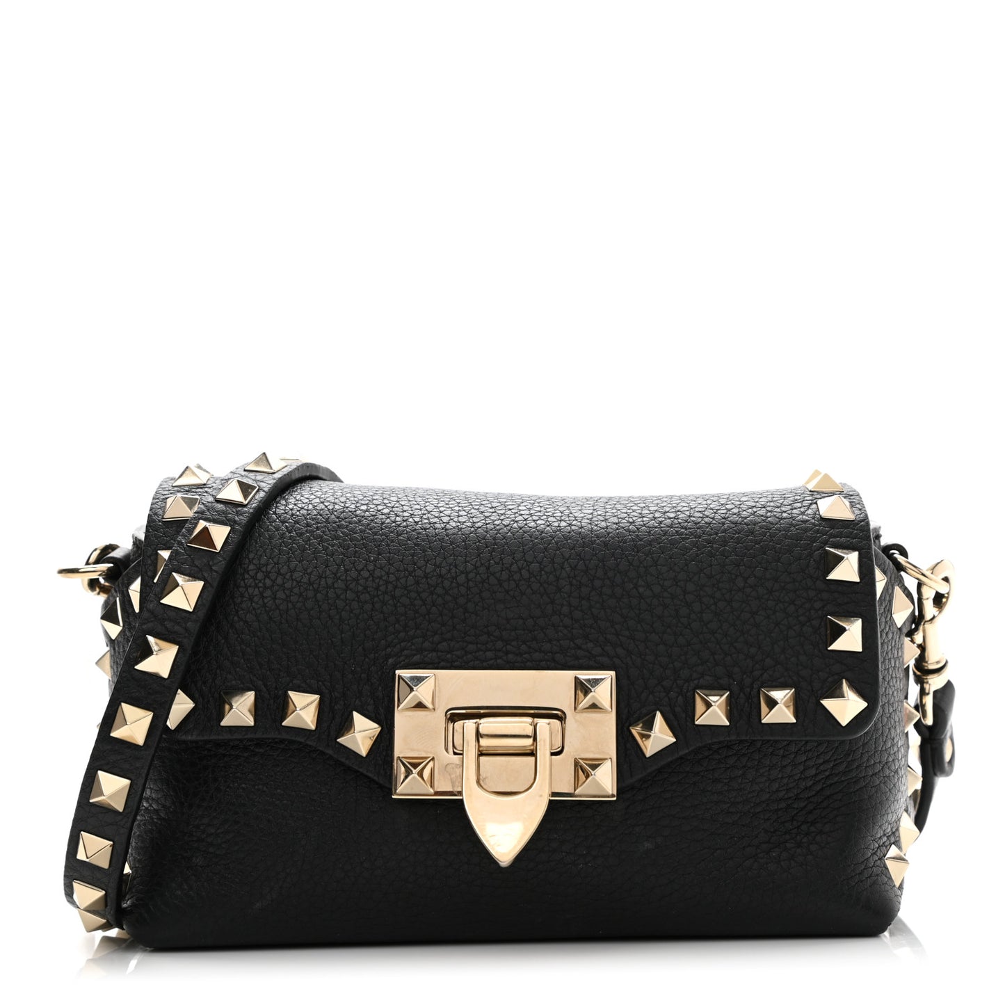 Pebbled Calfskin Mini Rockstud Crossbody Bag Black