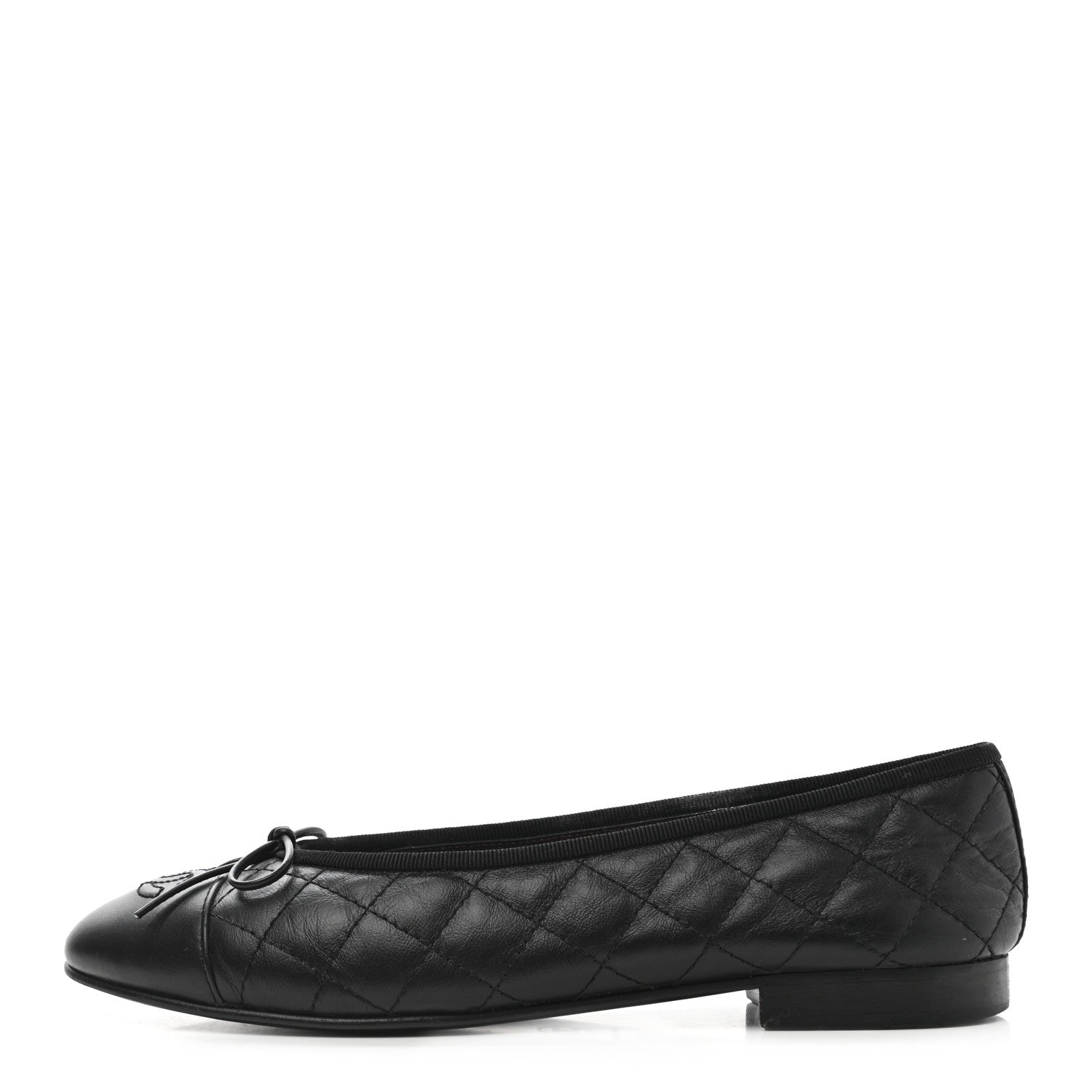 Chanel Aged Calfskin Quilted CC Cap Toe Ballerina Flats 38.5 Black 1 of 12