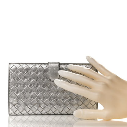 Bottega Veneta Metallic Grosgrain Intrecciato Continental Wallet Silver 2 of 12