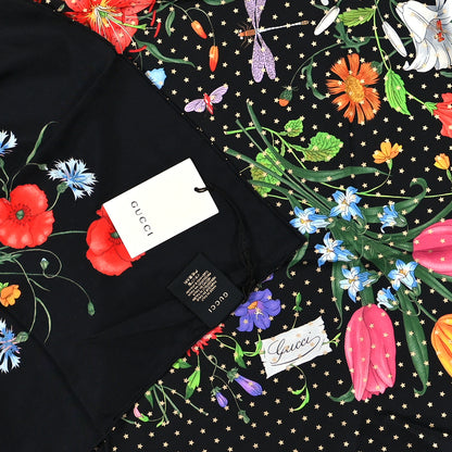 Gucci Silk Twill Flora Stars Square Scarf Black 3 of 3