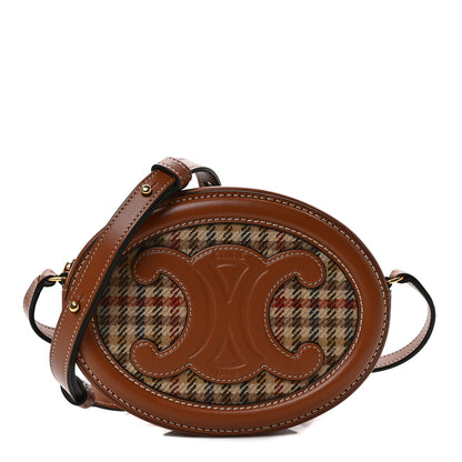 Celine Smooth Calfskin Houndstooth Cuir Small Triomphe Oval Purse Crossbody Tan 1 of 9