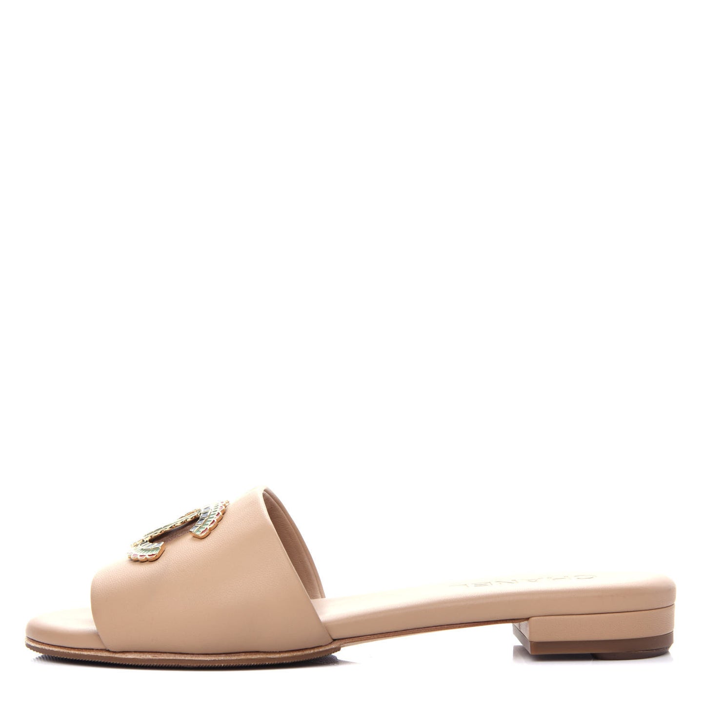 Lambskin Enamel CC Mules 38.5 Beige
