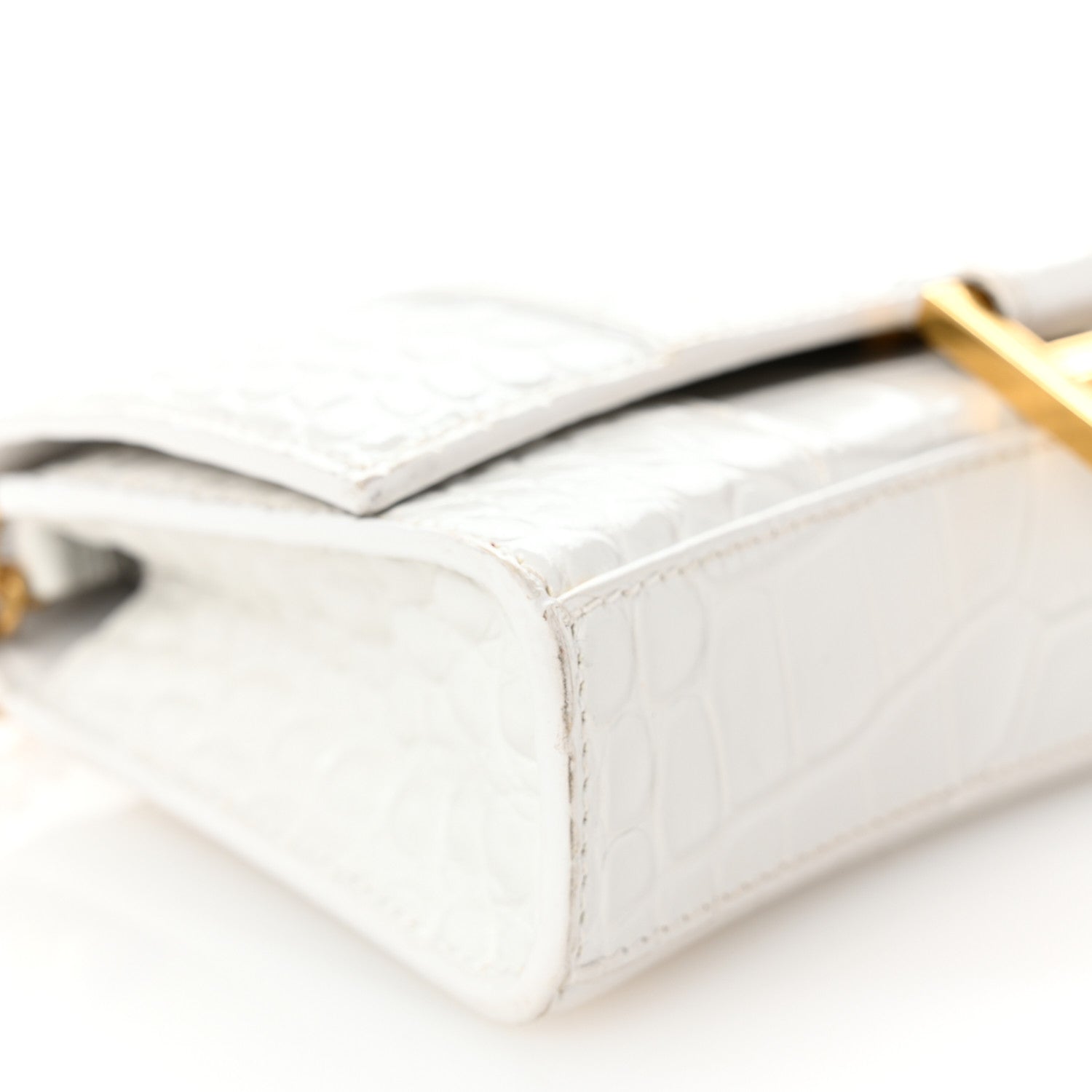 Balenciaga Shiny Calfskin Crocodile Embossed Hourglass Chain Bag White 8 of 10